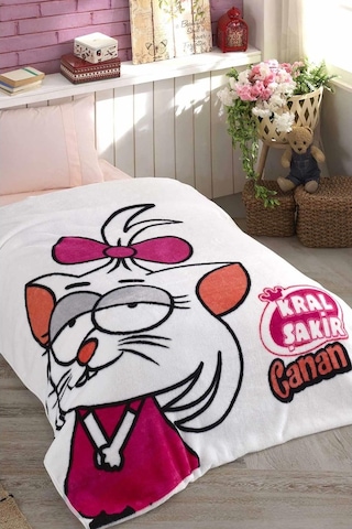 Hobby Kral Şakir - Canan Tek Kişilik Lisanslı Battaniye-Beyaz-155X220