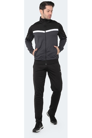 Slazenger RAMOS Erkek Fermuarlı Dik Yaka Cepli Siyah Eşofman Takımı