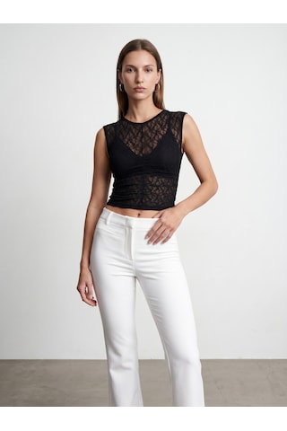 Dilvin 32492 Büzgülü Dantel Top-siyah