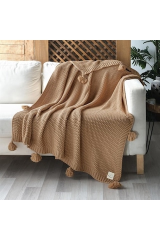 Coco Pirinç Örgü Ponponlu Triko Tv Battaniyesi Throw Koltuk Şalı (538861712)-130X170