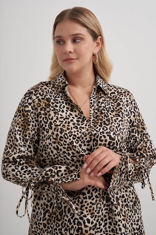 Bağlama Detaylı Leopar Bluz-2568 Kahverengi