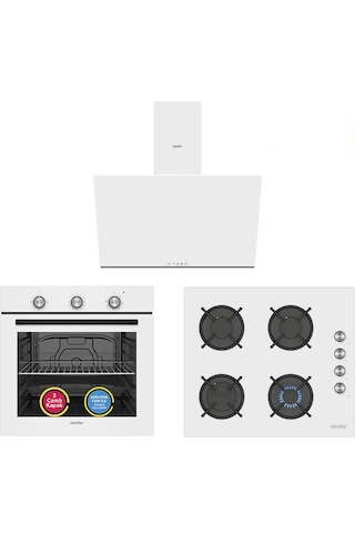 Simfer SB8255 - T3048 - SD8728 Trend Mekanik Beyaz Cam 3'lü Ankastre Set