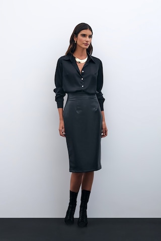 Sateen Deri Kalem Etek - Siyah-135595 Siyah