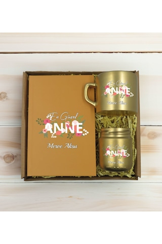 Bk Gift Kişiye Özel İsimli Dtf Anne Temalı Gold Defter & Kahve Fincanı & Mum Hediye Seti-1, Anneye Hediye, Anneler Günü Hediyesi Kobitmeyencom30765 Bk
