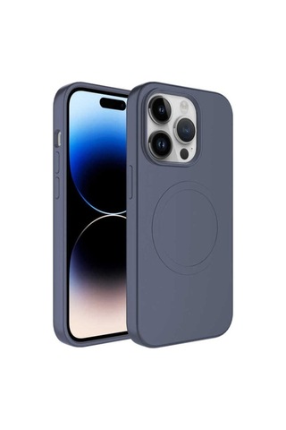 Apple Uyumlu iPhone 14 Pro Max Kılıf M-safe Wireless Şarj Özellikli Pastel Renk Silikon Zore Plas Kapak Lavendery Gray