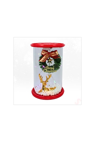 Yılbaşı Led Işıklı Geyikli Cam Fanus, 13cm X 8,5cm
