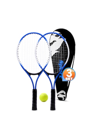 3lü Set Deluxe 21 İnç Çocuk Genç Tenis Raketi Seti Çantalı Çocuk Tennis L2 Grip 53 Cm Mavi 670