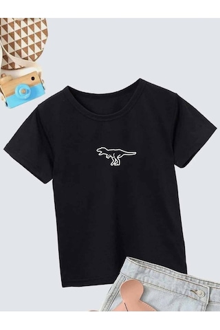 Noıssey Kod:vsk Pamuklu Baskılı Siyah Çocuk T-shirt Kids-içi-boş-küçük-dinazor-