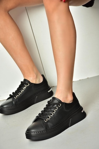 Fox Shoes P555020003 Siyah Hakiki Deri Kadın Spor Ayakkabı Sneakers Siyah