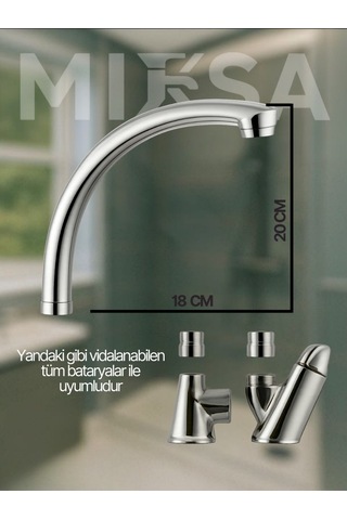Mix Kuğu Mutfak, Lavabo, Banyo Musluğu Batarya Borusu 18 Cm Krom