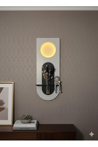 Mimoza Dekoratif Duvar Rafı Led Işıklı Ahşap İskandinav Tarzı Modern Çiçeklik Salon Duvar Rafı 30x80 Cm Paris Grisi - Antrasit