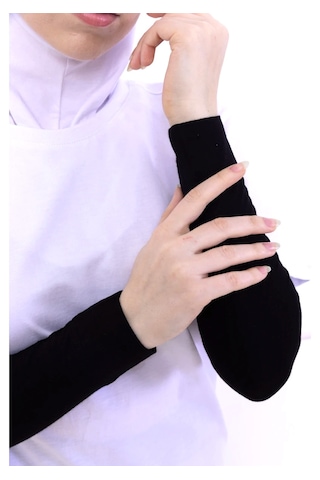 Alivascarf Likralı Penye Kolluk Siyah - Pratik Kadın Tesettür Düz Namaz Kolluğu 1 Çift 40cm Viskon Hijab