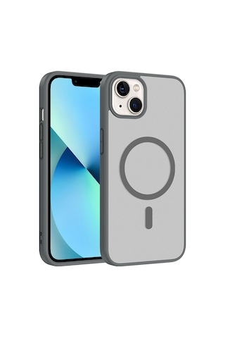 Ardemix Apple iPhone Uyumlu 14 Kılıf M-safe Şarj Özellikli Zore Babet Kapak - Gri