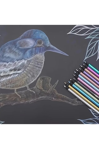 Kara Kalem Çizim Seti Metalik 12 Renk Kalem Çizim Set, Parlak Eskiz Ve Tonlama-12li