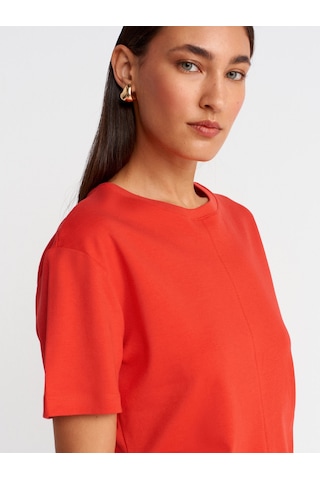 Dilvin 31874 Yırtmaç Detaylı T-shirt-kırmızı Kırmızı