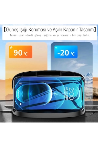 Cr10 3in1 Araç Torpido Üstü Telefon Tutucu Güneş Işığı Korumalı Yüzey Park Numaratör 360 Döner Yapışkan Taban Mat Siyah