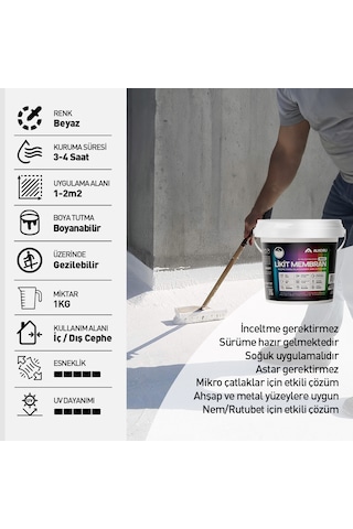 Alkoru 1 Kg Beyaz Likit Membran Renkli Reçine Esaslı