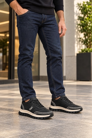 In Step Perra Erkek Siyah Deri Sneaker - Bej Kalın Tabanlı Günlük Spor Ayakkabı