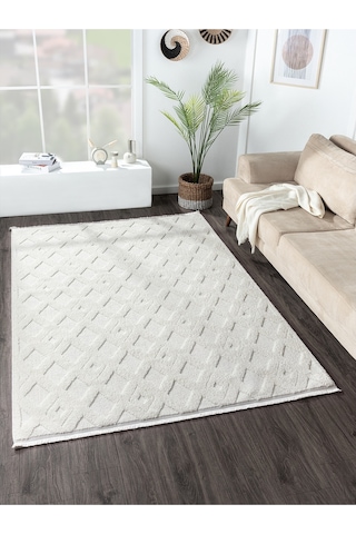 Mariesse Home Elit Bukleli Yumuşak Peluş Post Shaggy Çocuk Odası Oturma Odası Salon Mutfak Halısı 0279c Beyaz