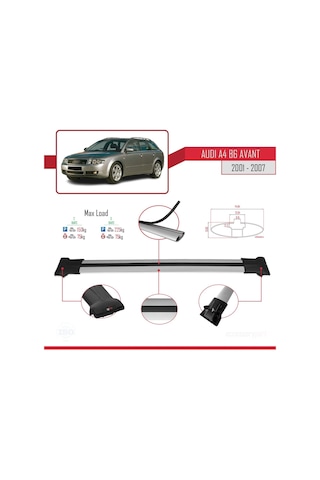 Audi A4 B6 Avant 2001-2007 Arası İle Uyumlu Fly Model Ara Atkı Tavan Barı Gri