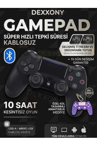 Pro Gamer Ps4 Oyun Kolu Kablolu Ve Kablosuz Siyah Bluetoothlu Bilgisayar Uyumlu Kol Gamepad Joystick