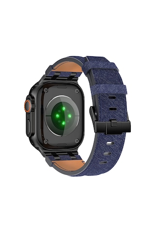 Apple Watch 7 45mm Uyumlu Kordon Kot Kumaş Tasarımlı Krd-153 Siyah-mavi