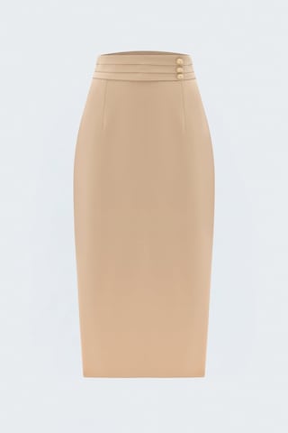 Sateen Düğme Detaylı Midi Etek - Koyu Bej-137807
