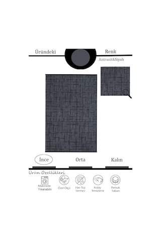 Çam Halı Bodrum Bdr 123 Antrasit Özel Latex Kaymaz Tabanlı Kilim