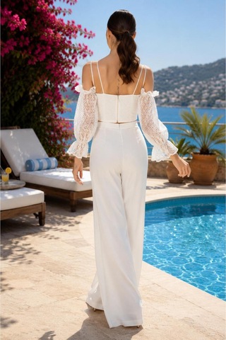 Wellway Ithal Crep Çizgili Kadın Bustiyer Crop-beyaz Beyaz