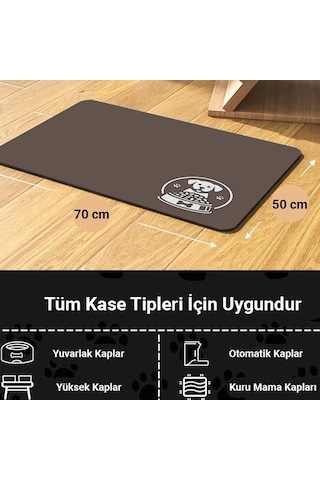 Matgo Pati Kahverengi Köpek Figürlü Beslenme Matı Mama Paspası 50 x 70 CM