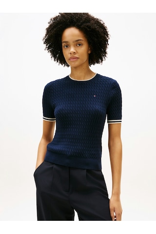 Tommy Hilfiger Co Cable C-nk Ss Swt Kadın Mavi Kazak - Ww0ww41787 Mavi