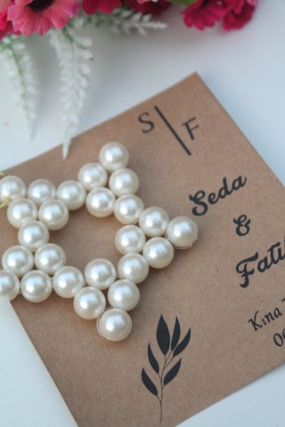 40 Adet Bohem Kartlı İnci Yıldız Anahtarlık - Nişan Hediyesi - Kı