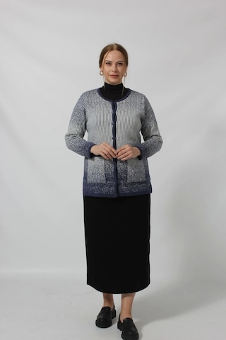 Moda Berray Y0664 Kadın Siyah-krem Kareli Desenli Düğmeli Cepli Mevsimlik Anne Hırkası Mavi-beyaz Mavi - Beyaz
