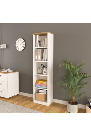 Olven Kitaplık 5 Raflı , 162 Cm Beyaz-meşe