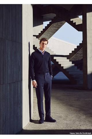 Ramsey Lacivert Kumaş Comfort Fit Klasik %100 Yün Pantolon lacivert navy Blue