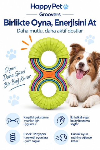 Happy Pet Groovers Tpr Dayanıklı 8 Şekilli Çekiştirme Köpek Oyuncağı 23 Cm Yeşil