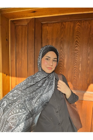 Modakaşmir Aminenesil Etnik Desen Soft Pamuk Şal Siyah Beyaz Renk