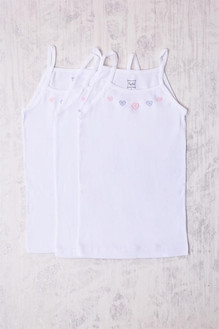 Tutku İp Askılı İşlemeli Kız Çocuk Atlet 3'lü Beyaz