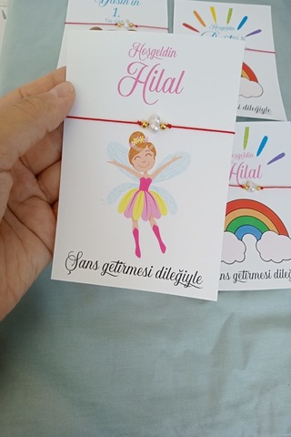 20 Adet Peri Kızı Kartlı Şans Bilekliği - Bebek Hediyelik - Mevli