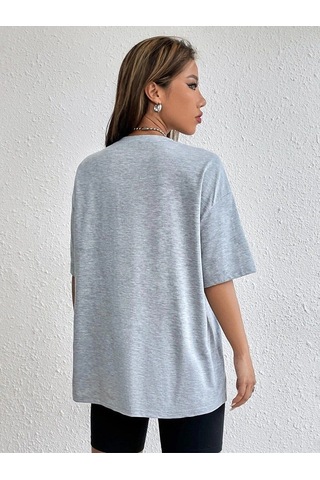 Flood Of Style Kadın Penye Yazlık Oversize Kısa Kollu Nefes Alan Gri