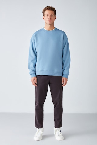 Grimelange Stephan Erkek Yumuşacık Kışlık Kumaşlı 3 Iplik Organik Pamuk Örme Oversize Mavi Sweatshirt