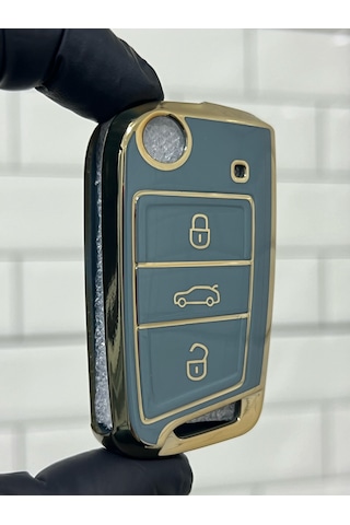 Volkswagen T-Roc Taigo T-Cross Polo Golf Tiguan Uyumlu Anahtar Kılıfı Gri