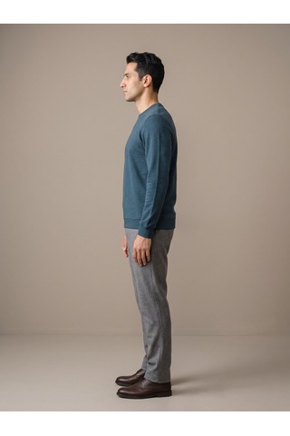 Maccali Erkek Petrol Selanik Bisiklet Yaka Sweatshirt Petrol Mavi