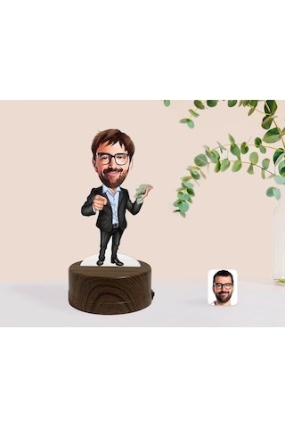 Kişiye Özel Erkek Milyoner Karikatürlü Dekoratif 3D Biblo Led Işı