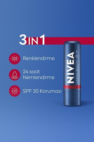 Nivea 3'ü 1 Arada Nemlendirici Dudak Bakım Kremi Red 4.8 G