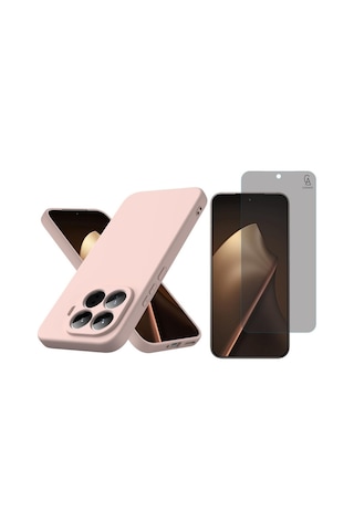 Xiaomi Mi 15t Pro Uyumlu Içi Kadife Lansman Kılıf Ve Hayalet Privacy Tam Kaplayan Cam Ekran Koruyucu Açık Pembe