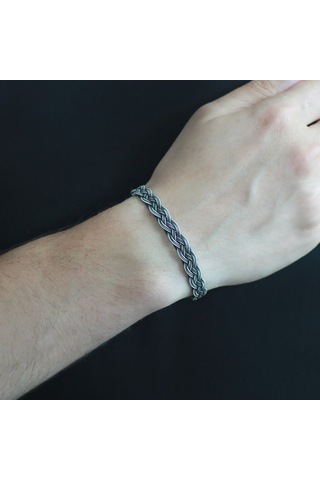 Nipora El Işçiliği Özel Tasarım 1000 Ayar Gümüş Kazaz Erkek Bileklik