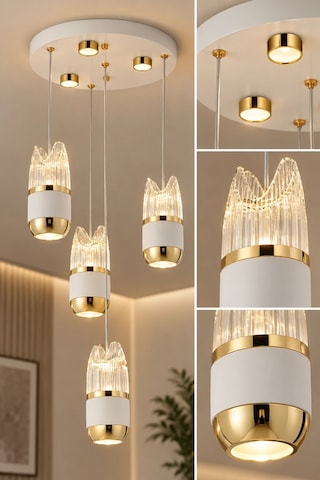 Modern Premium Gold 4'lü Sarkıt Avize Beyaz Gold Lüks Tasarım Avize 49w Led 3000k