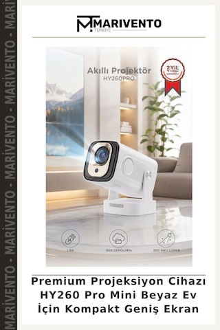Premium Projeksiyon Cihazı Hy260 Pro Mini Beyaz Ev İçin Kompakt Geniş Ekran