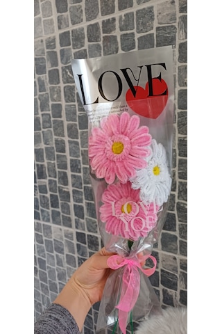 Solmayan Çiçek Gerbera - Özel Gün Çiçek- Yapaydır - Şönil Çiçek Beyaz - pembe